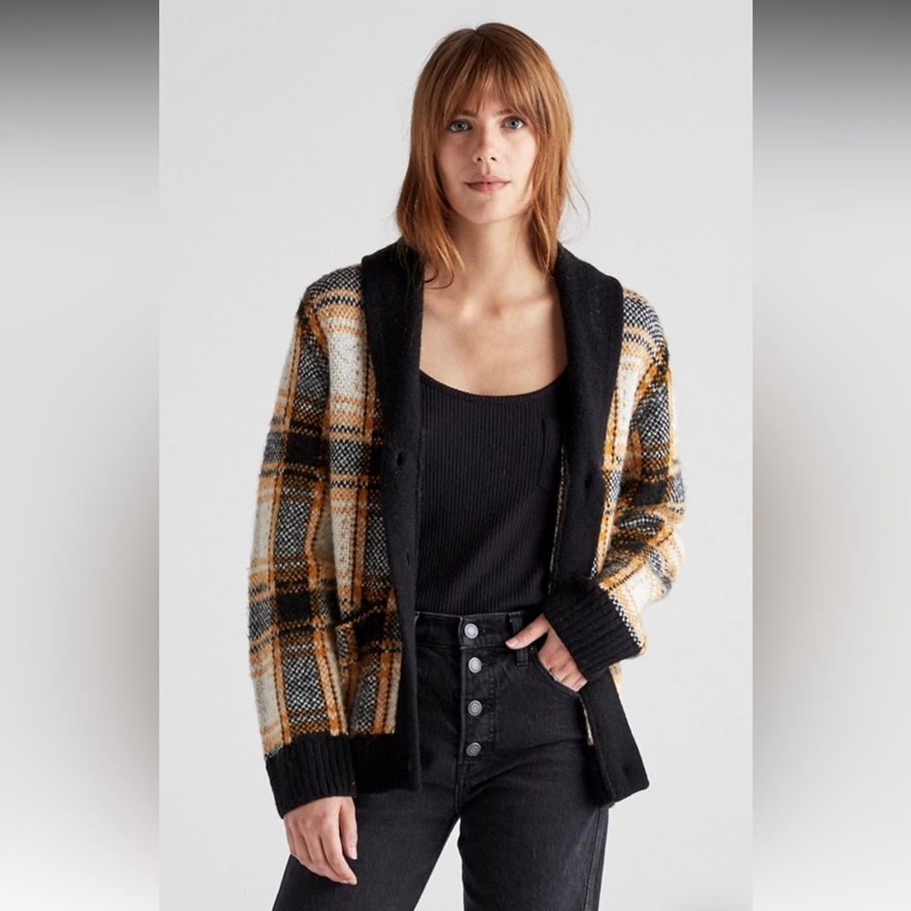 Plaid Knit Cardigan Sweater